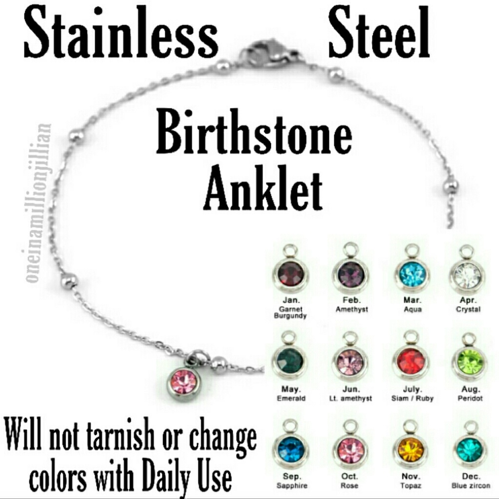 RESTOCK Stainless Steel Birthstone Ankle Bracelet
